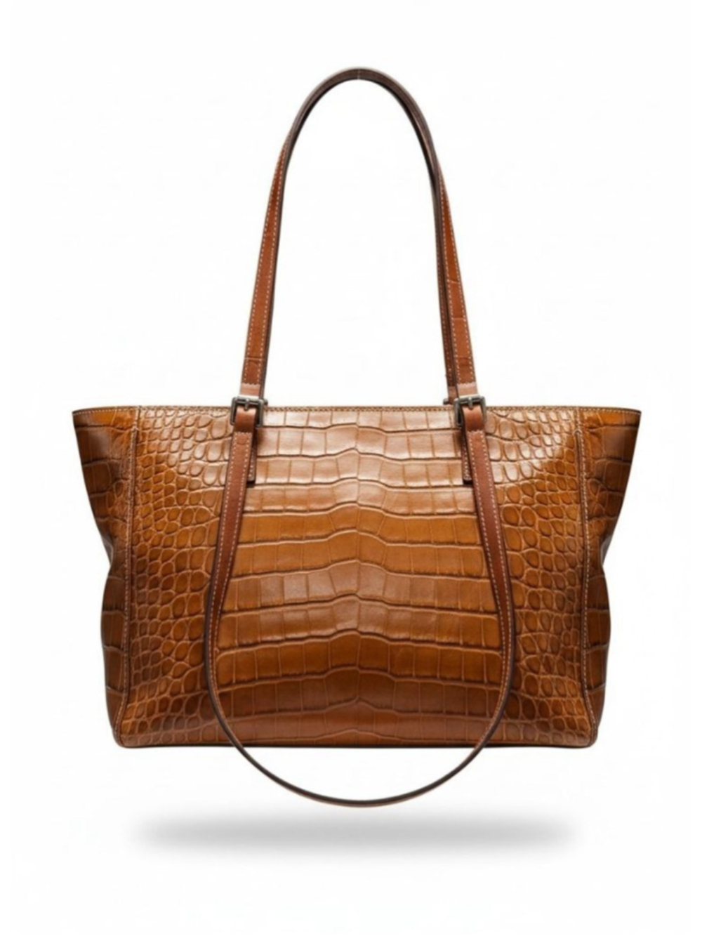 Dooney & Bourke Brown Croc Embossed Leather Tote Bag - Picture 2 of 16